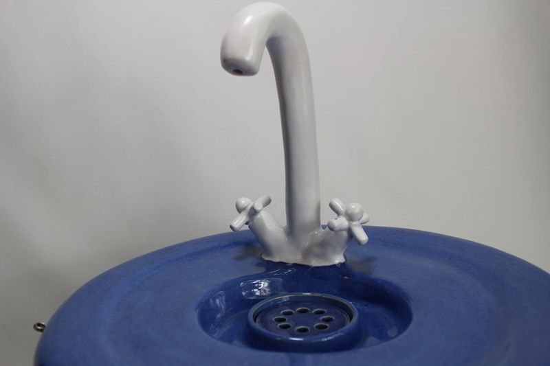 pet drinking fountain PF17040 with a tall faucet spout