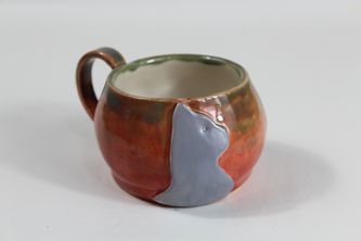 Handmade coffee mug with belly and cat deco