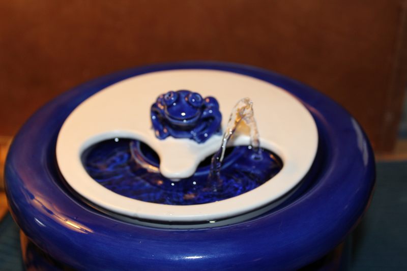 Small sized pet drinking fountainwith a partial lid cover