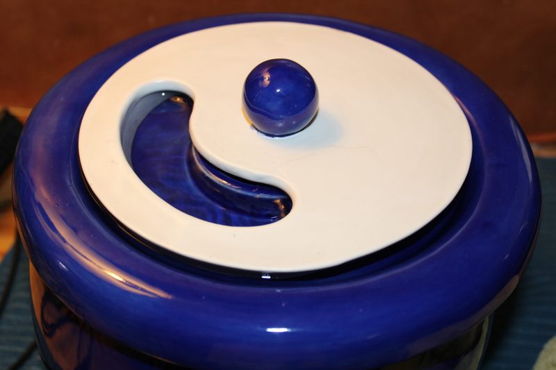 Small sized pet drinking fountainwith a partial lid cover