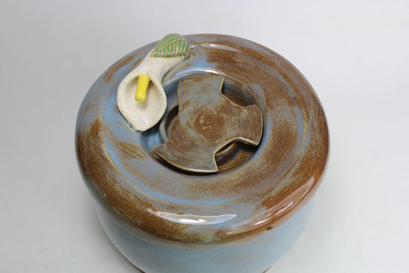 pet drinking fountain with a secured coon lid and lily spout
